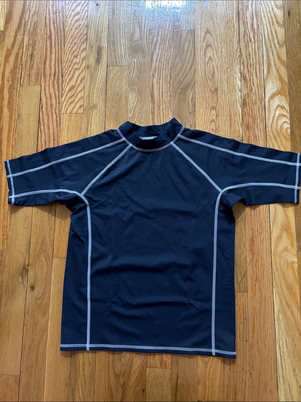Lands' End Boy’s Navy Short-Sleeve with Light Gray Stitching